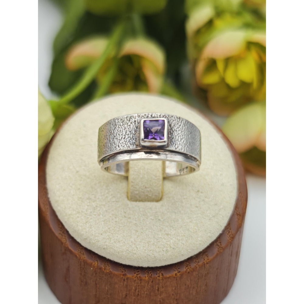 Amethyst Artisan Handmade Ring Womens 6.5 Purple Sterling Silver MCM Brutalist